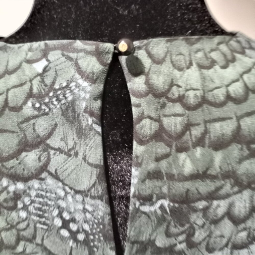 Feather Printed Midi Flounce Dress - Feather Bottle Green Women Size 40 - Picture 2 of 8